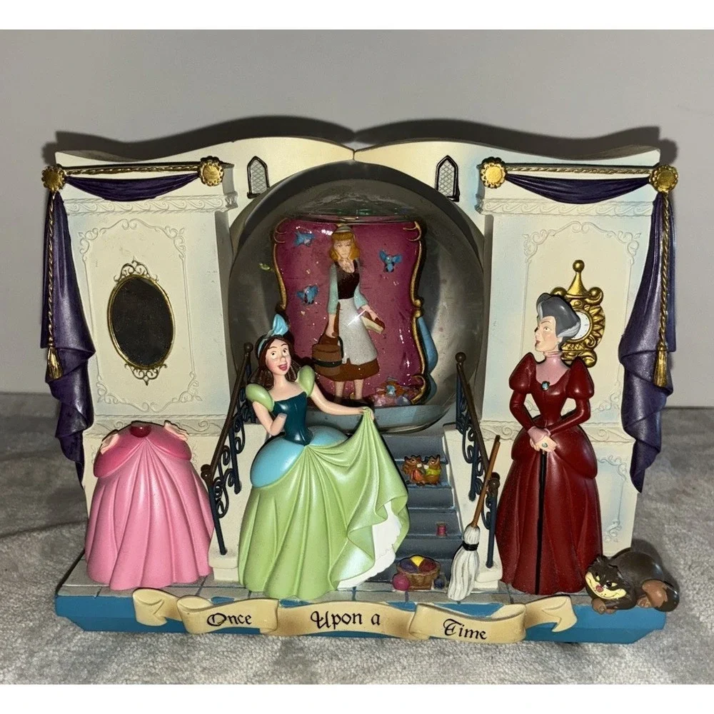 Disney Cinderella Story Book‎ Double Sided Musical Snow Globe Vintage *flaws